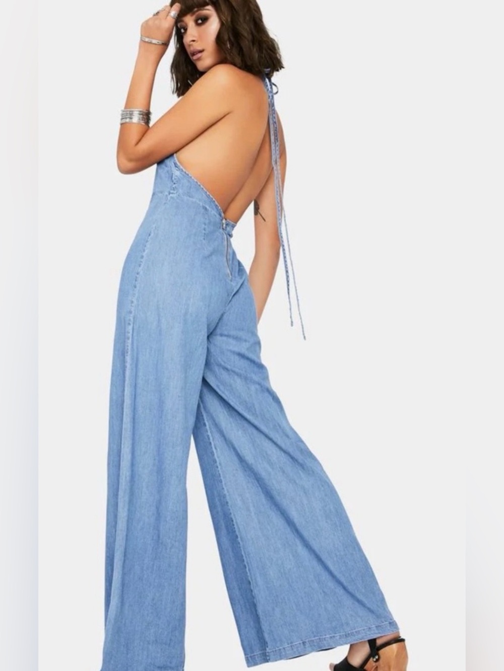 New Free People Sunrays One-Piece Denim Wide-Leg Jumpsuit We The Free